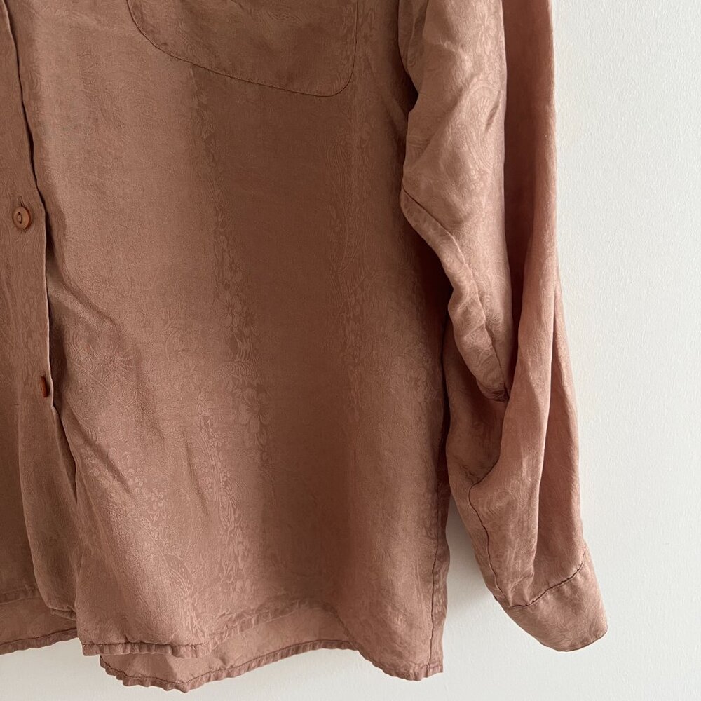 Vintage 100% Silk Jacquard Button Down Blouse Neutral Minimalist Quiet Luxury - Picture 3 of 9